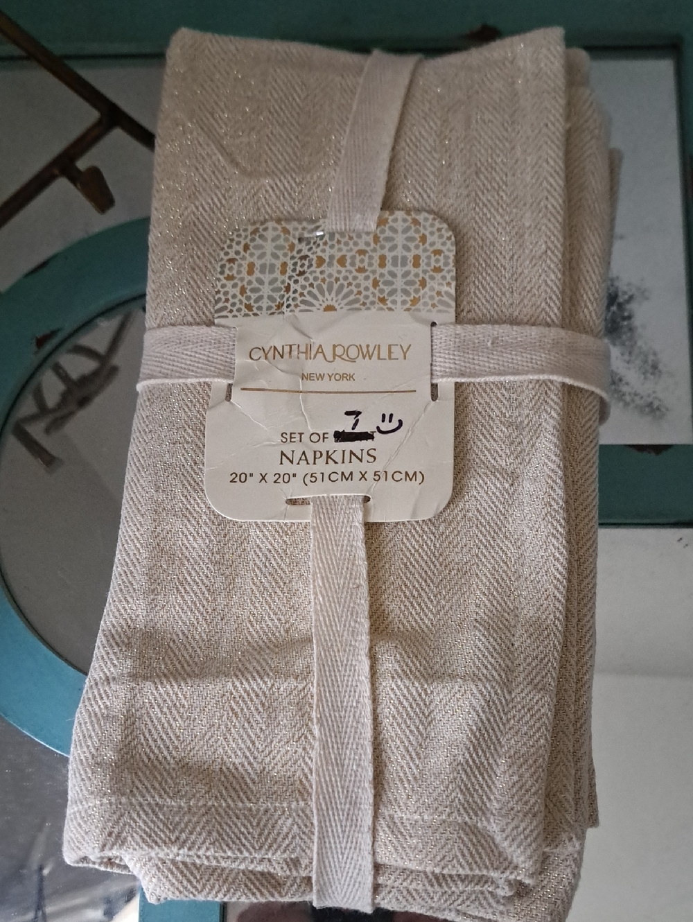 Cynthia Rowley Neutral Herringbone Napkins cotton blend 20x20" rustic minimalist
